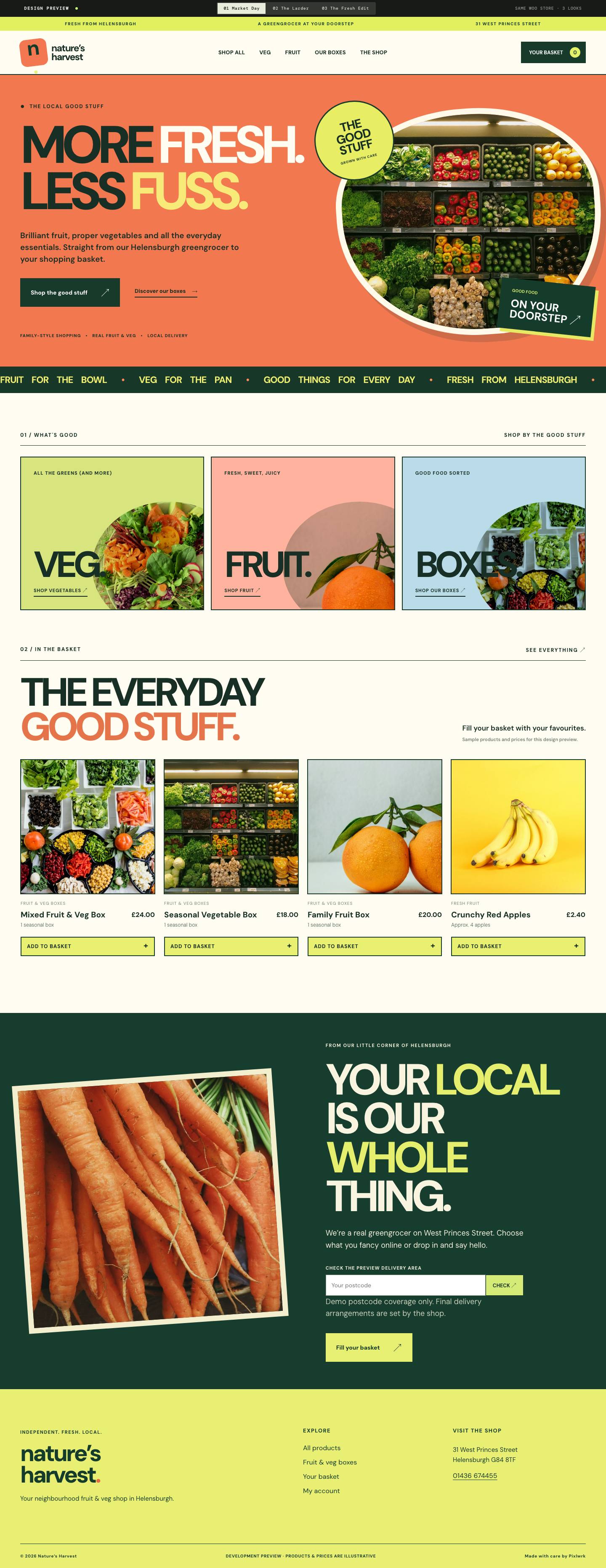 Screenshot of the Market Day website concept